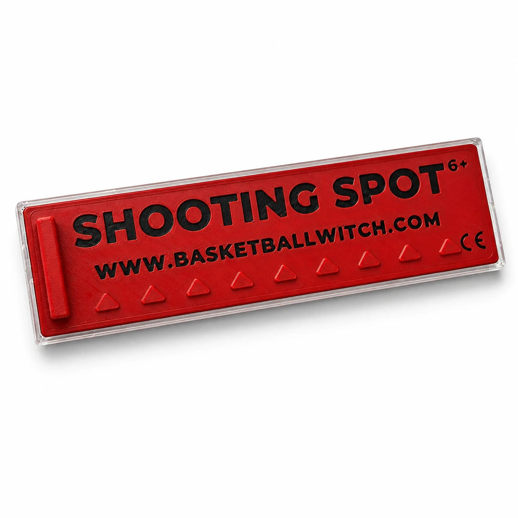 Red and black Basketball Witch Shooting Spot Marker with Shooting Spot text on a white background