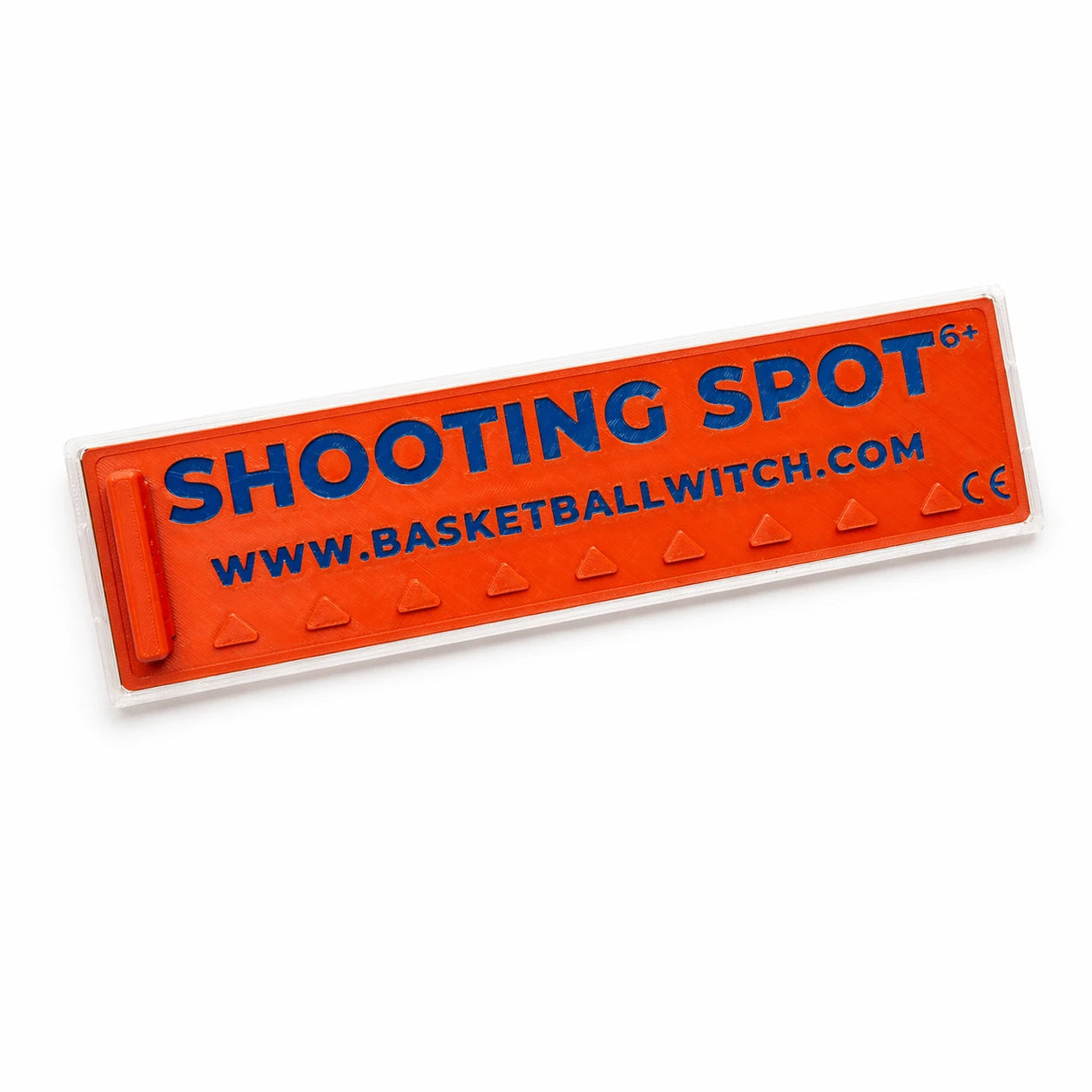 Orange rectangular Basketball Witch Shooting Spot Marker with "Shooting Spot" branding on a white background
