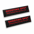 Two black rectangular Basketball Witch Shooting Spot Markers with Anti-Slip Case with red text and a website URL on a white background
