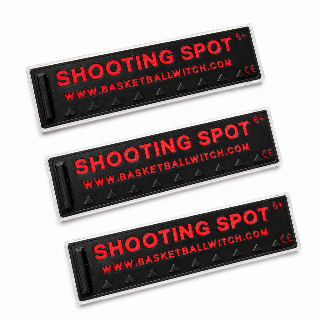 Three Basketball Witch Shooting Spot Markers with Anti-Slip Case with red text on a black background.