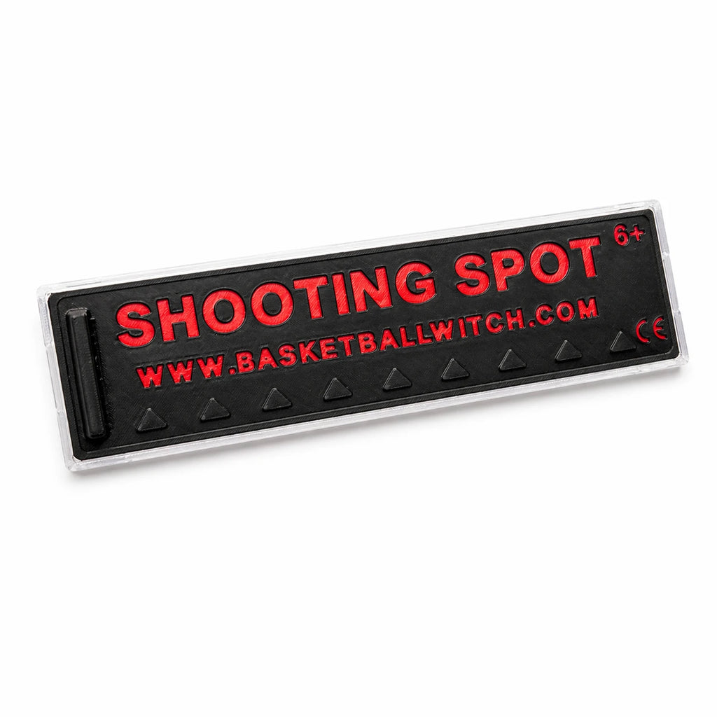 Black and red Basketball Witch Shooting Spot Marker with Anti-Slip Case with 'Shooting Spot' text on a white background