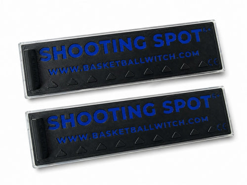 Two black Shooting Spot Markers with blue text and triangle patterns on a white background