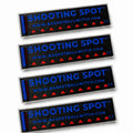Four 'Shooting Spot' basketball markers with blue text and red triangle pattern on a white background.