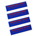 Four blue and red Basketball Witch Shooting Spot Markers on a white background
