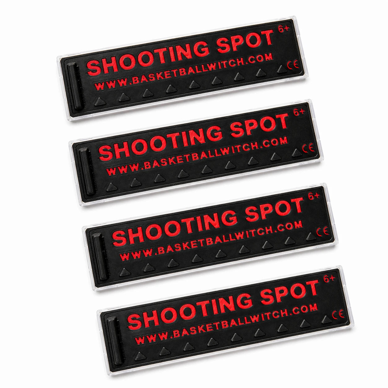 Set of four black Basketball Witch Shooting Spot Markers with Anti-Slip Cases for basketball training and active play.