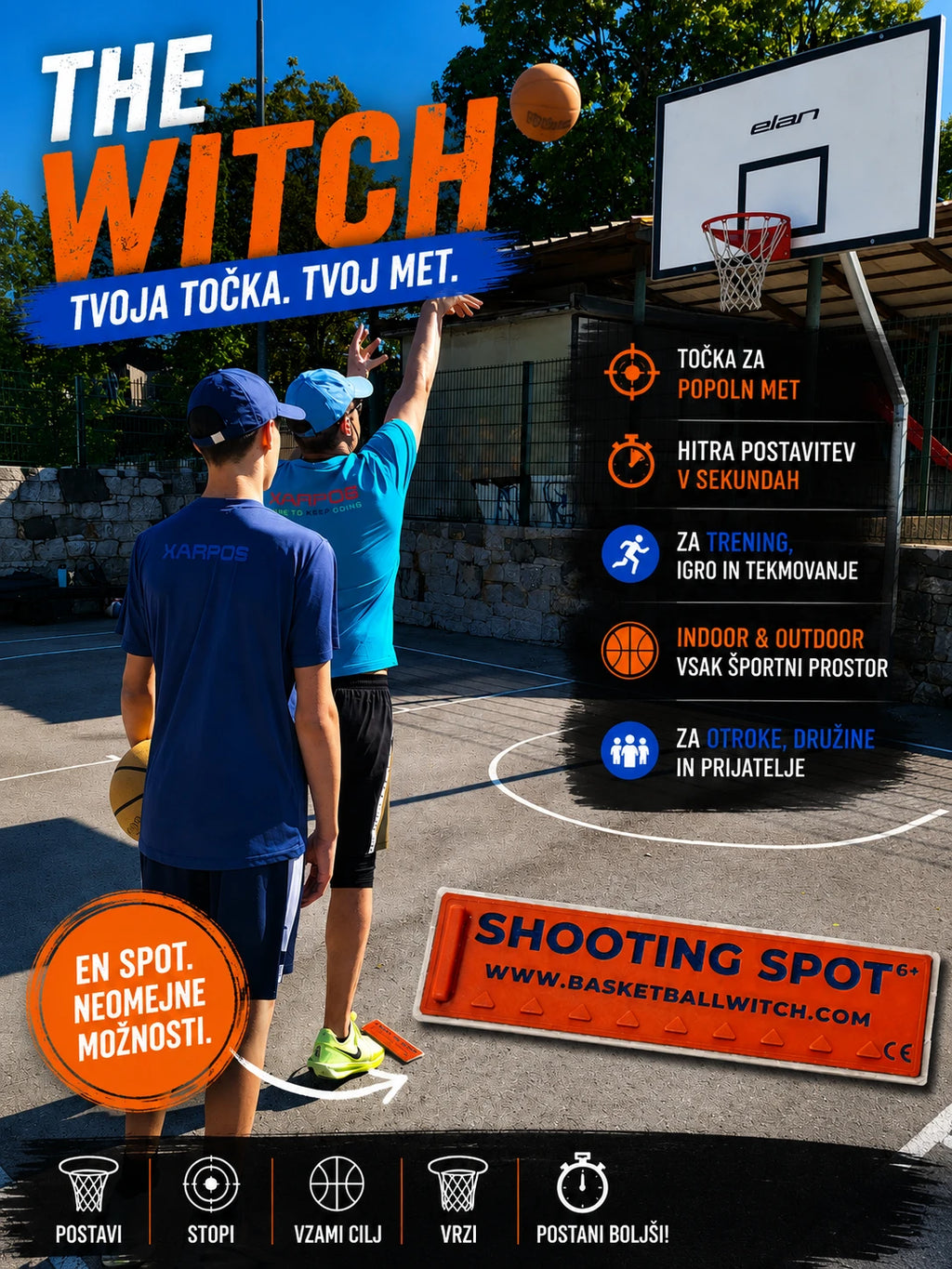 Basketball Witch Shooting Spot Marker for outdoor basketball training, family play and active movement games.