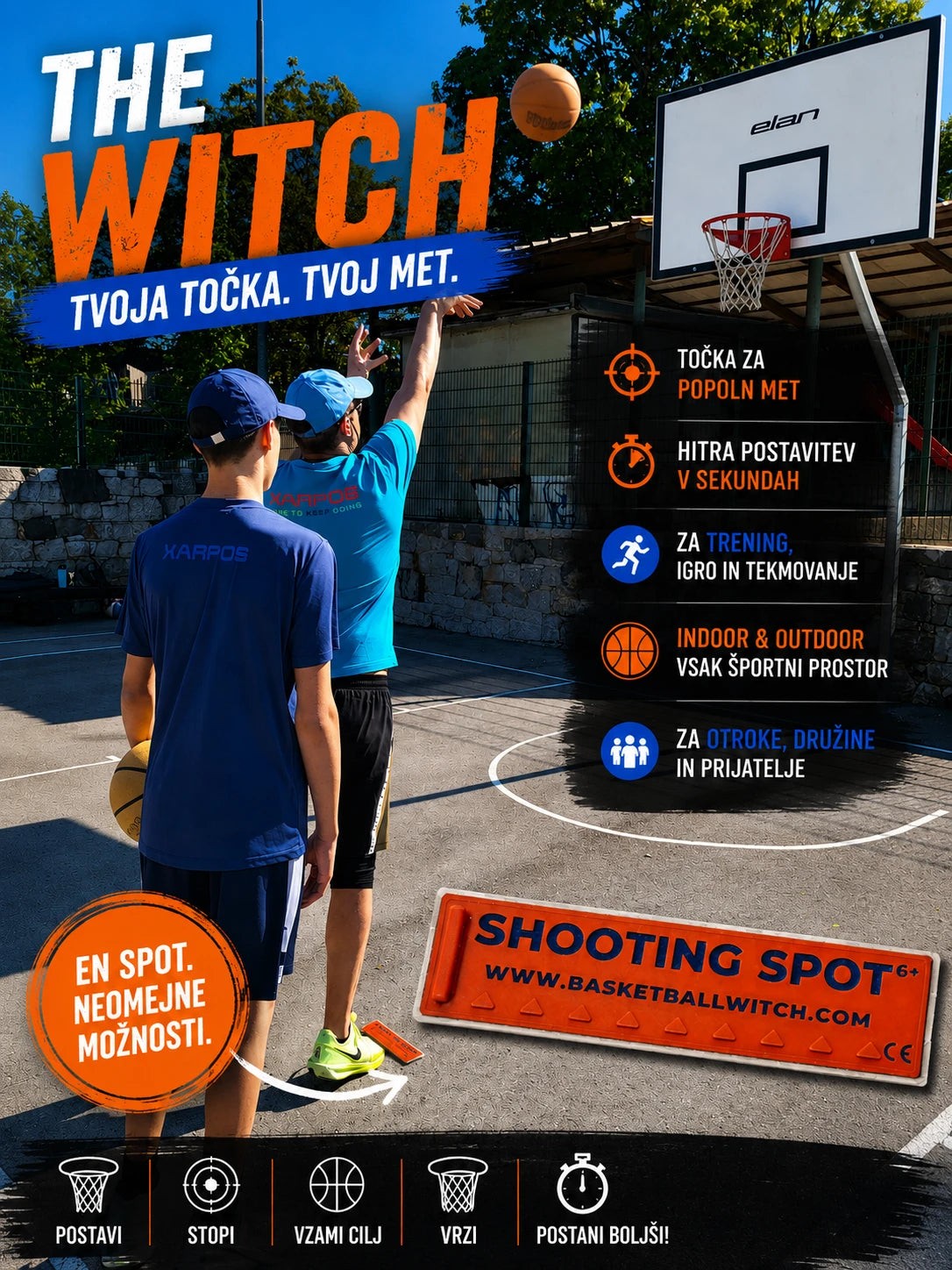 Basketball Witch Shooting Spot Marker for outdoor basketball training, family play and active movement games.