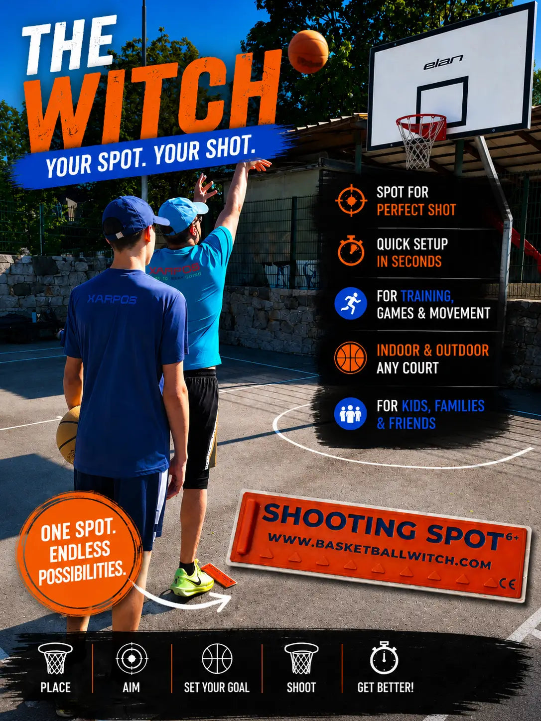 Basketball Witch Shooting Spot Marker for basketball shooting drills, family competition and outdoor active play